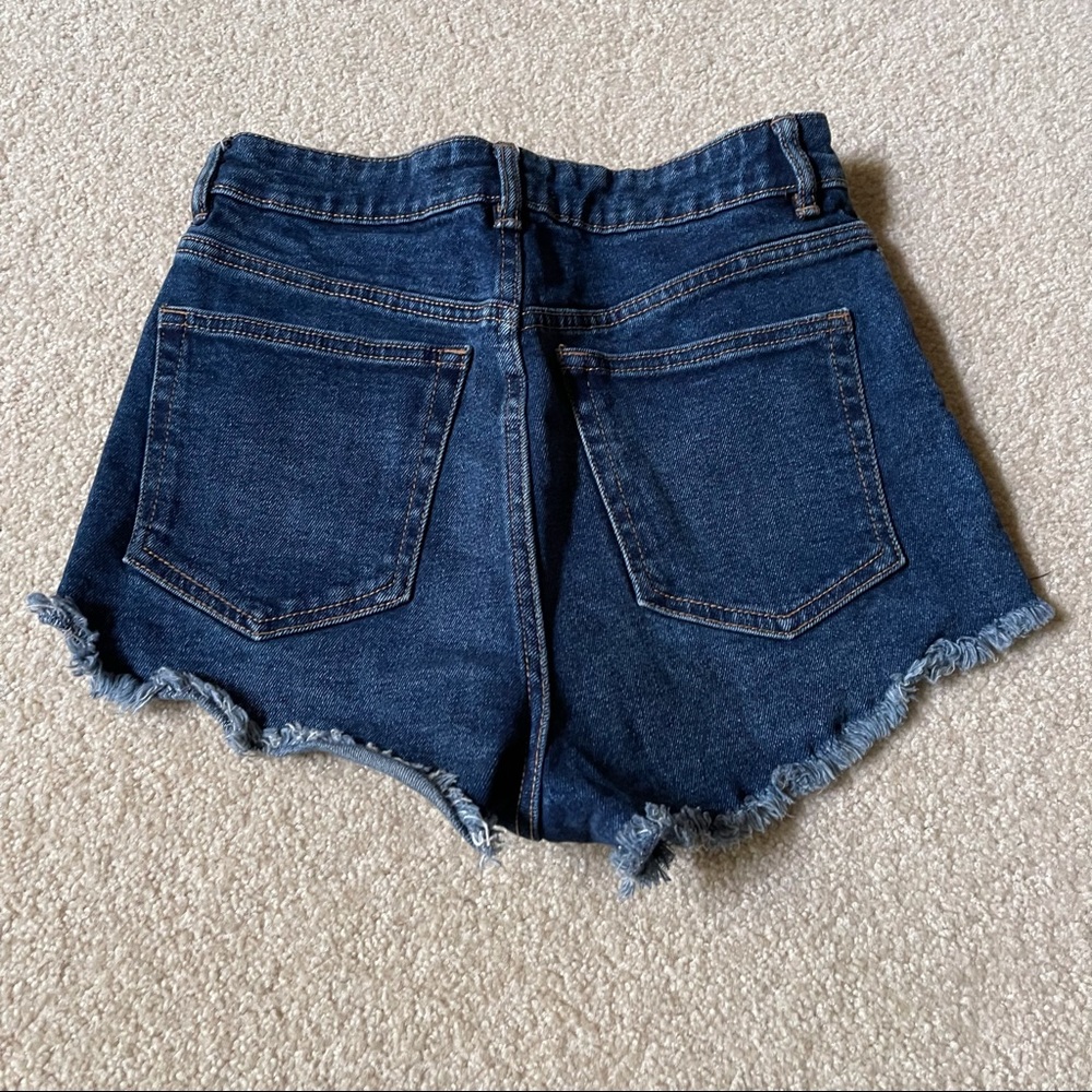 Zara Denim Cutoff High Rise Short Frayed Hem Med Wash Ecological Grown Cotton-2 - Picture 3 of 7